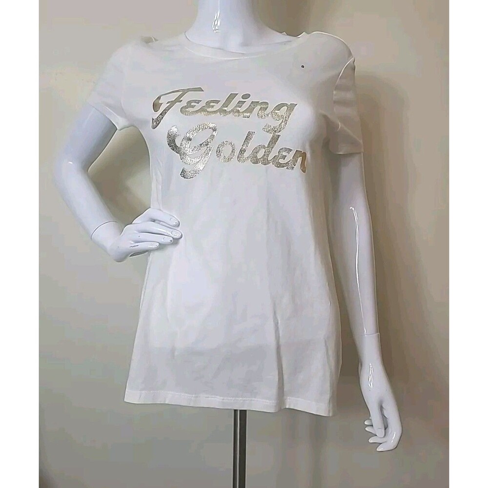 Gap Crew Neck Feeling Good Print T Shirt Cap Sleeve Cream Gold Small w/tags flaw